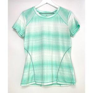 Athleta Green and White Striped T-Shirt Tee Top Size Medium